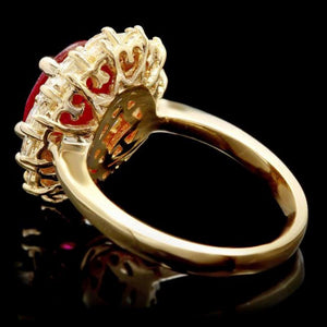 3.00 Carats Natural Red Ruby and Diamond 14K Solid Yellow Gold Ring