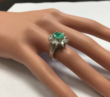 Load image into Gallery viewer, 2.65 Carats Natural Colombian Emerald and Diamond 14K Solid White Gold Ring