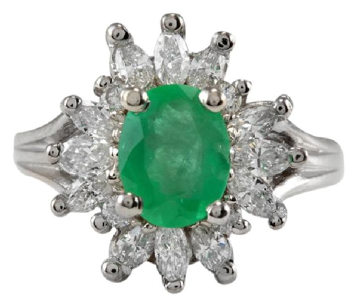 2.65 Carats Natural Colombian Emerald and Diamond 14K Solid White Gold Ring