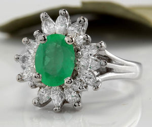 2.65 Carats Natural Colombian Emerald and Diamond 14K Solid White Gold Ring