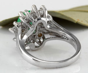 2.65 Carats Natural Colombian Emerald and Diamond 14K Solid White Gold Ring