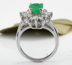 2.65 Carats Natural Colombian Emerald and Diamond 14K Solid White Gold Ring