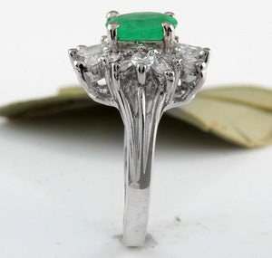 2.65 Carats Natural Colombian Emerald and Diamond 14K Solid White Gold Ring