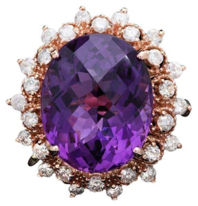 9.30 Carats Natural Amethyst and Diamond 14K Solid Rose Gold Ring