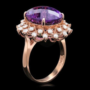 9.30 Carats Natural Amethyst and Diamond 14K Solid Rose Gold Ring