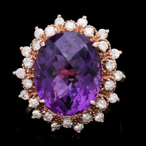 9.30 Carats Natural Amethyst and Diamond 14K Solid Rose Gold Ring