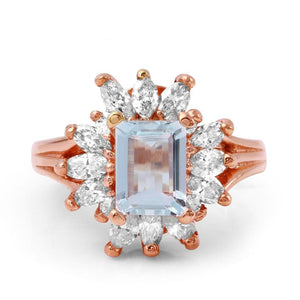 2.70 Carats Natural Aquamarine and Diamond 14K Solid Rose Gold Ring