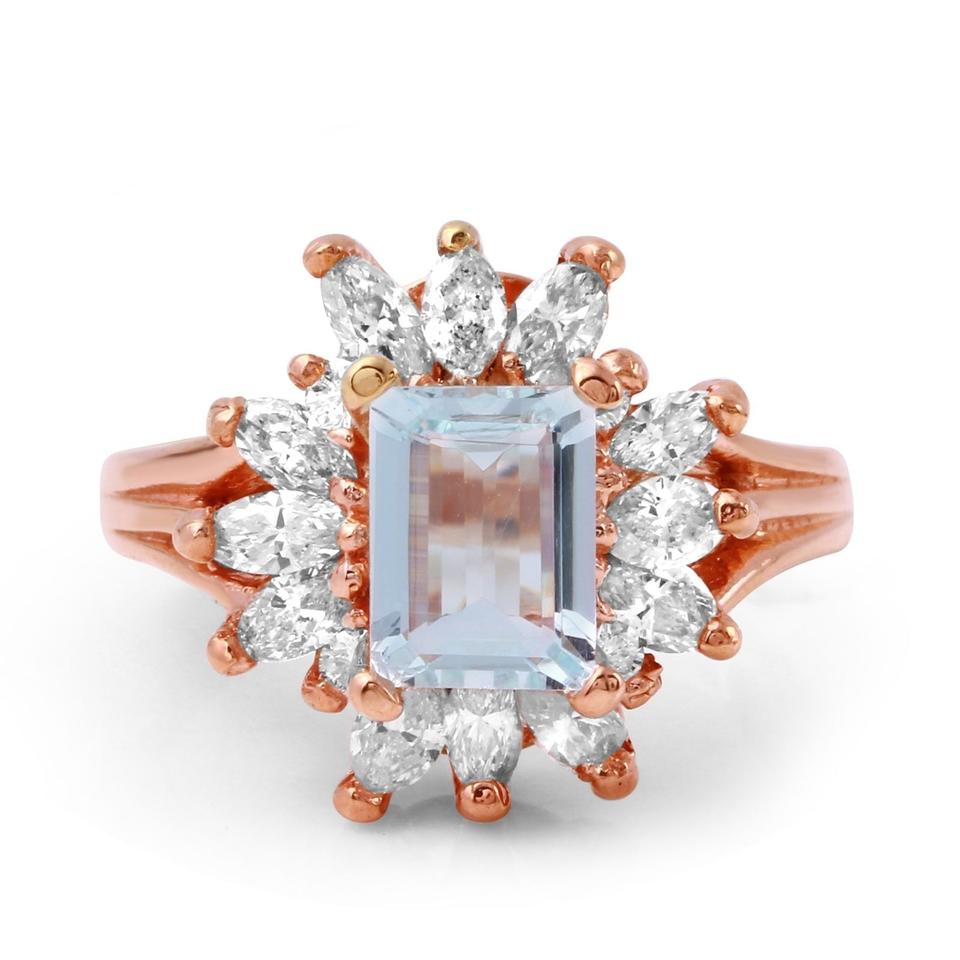 2.70 Carats Natural Aquamarine and Diamond 14K Solid Rose Gold Ring