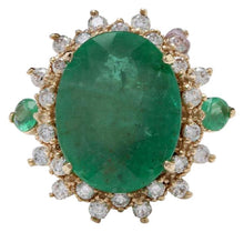 Load image into Gallery viewer, 6.42 Carats Natural Emerald and Diamond 14K Solid Yellow Gold Ring