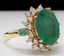 Load image into Gallery viewer, 6.42 Carats Natural Emerald and Diamond 14K Solid Yellow Gold Ring