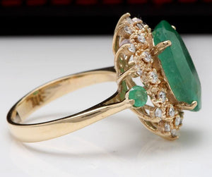 6.42 Carats Natural Emerald and Diamond 14K Solid Yellow Gold Ring