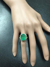 Load image into Gallery viewer, 6.42 Carats Natural Emerald and Diamond 14K Solid Yellow Gold Ring