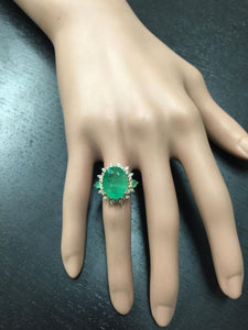 6.42 Carats Natural Emerald and Diamond 14K Solid Yellow Gold Ring