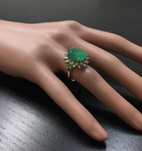 Load image into Gallery viewer, 6.42 Carats Natural Emerald and Diamond 14K Solid Yellow Gold Ring