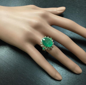 6.42 Carats Natural Emerald and Diamond 14K Solid Yellow Gold Ring