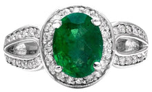 Load image into Gallery viewer, 2.90 Carats Natural Emerald and Diamond 14K Solid White Gold Ring