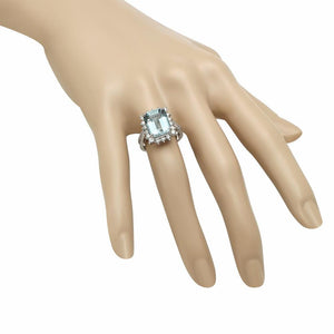 6.20 Carats Natural Aquamarine and Diamond 14K Solid White Gold Ring
