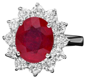 6.60 Carats Natural Red Ruby and Diamond 14K Solid White Gold Ring