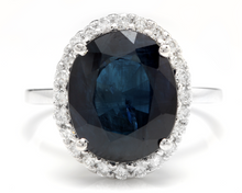 Load image into Gallery viewer, 7.50 Carats Exquisite Natural Blue Sapphire and Diamond 14K Solid White Gold Ring