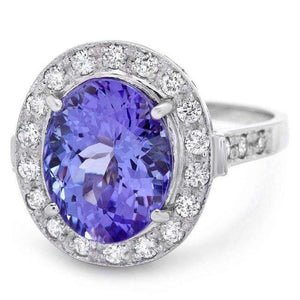 5.40 Carats Natural Tanzanite and Diamond 14k Solid White Gold Ring