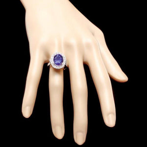5.40 Carats Natural Tanzanite and Diamond 14k Solid White Gold Ring