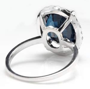 7.50 Carats Exquisite Natural Blue Sapphire and Diamond 14K Solid White Gold Ring