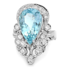 Load image into Gallery viewer, 7.60 Carats Natural Aquamarine and Diamond 14K Solid White Gold Ring