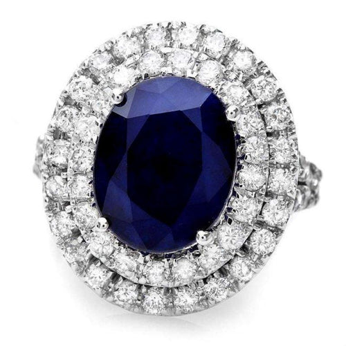 7.90 Carats Natural Blue Sapphire and Diamond 14K Solid White Gold Ring