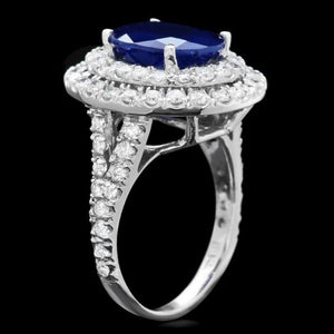 7.90 Carats Natural Blue Sapphire and Diamond 14K Solid White Gold Ring