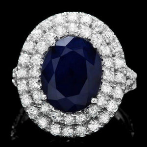 7.90 Carats Natural Blue Sapphire and Diamond 14K Solid White Gold Ring