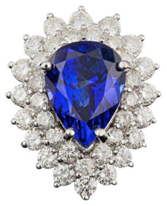 8.70 Carats Natural Tanzanite and Diamond 18K Solid White Gold Ring