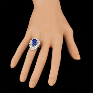 8.70 Carats Natural Tanzanite and Diamond 18K Solid White Gold Ring