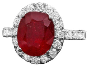 6.20 Carats Natural Red Ruby and Diamond 14K Solid White Gold Ring