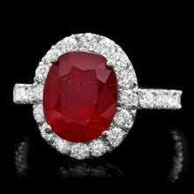 Load image into Gallery viewer, 6.20 Carats Natural Red Ruby and Diamond 14K Solid White Gold Ring