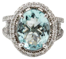 Load image into Gallery viewer, 4.75 Carats Natural Aquamarine and Diamond 14K Solid White Gold Ring