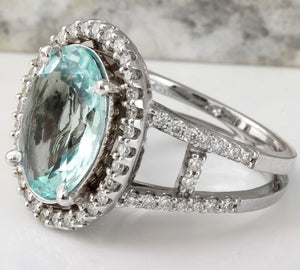 4.75 Carats Natural Aquamarine and Diamond 14K Solid White Gold Ring