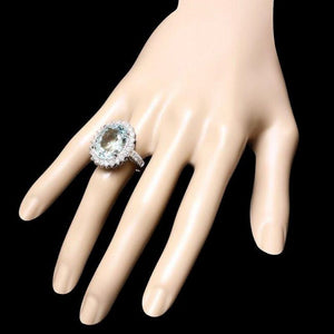 13.00 Carats Natural Aquamarine and Diamond 14K Solid White Gold Ring