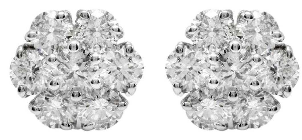 2.55 Carats Natural Diamond 14K Solid White Gold Stud Earrings