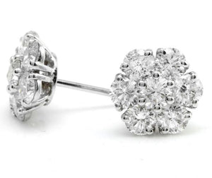 2.55 Carats Natural Diamond 14K Solid White Gold Stud Earrings