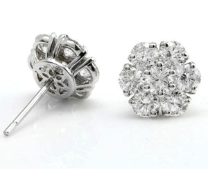 2.55 Carats Natural Diamond 14K Solid White Gold Stud Earrings