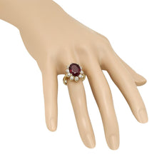 Load image into Gallery viewer, 9.60 Carats Natural Red Garnet and Diamond 14K Yellow Gold Ring