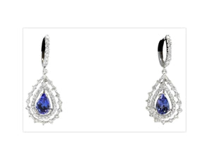 Exquisite 6.00 Carats Natural Tanzanite and Diamond 14K Solid White Gold Stud Earrings