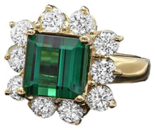 Load image into Gallery viewer, 5.50 Carats Natural Green Tourmaline and Diamond 14K Solid Yellow Gold Ring
