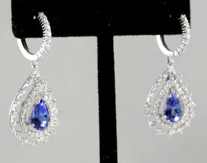 Exquisite 6.00 Carats Natural Tanzanite and Diamond 14K Solid White Gold Stud Earrings