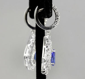 Exquisite 6.00 Carats Natural Tanzanite and Diamond 14K Solid White Gold Stud Earrings