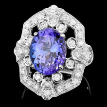Load image into Gallery viewer, 6.30 Carats Natural Tanzanite and Diamond 14K Solid White Gold Ring