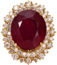 Load image into Gallery viewer, 19.26 Carats Impressive Red Ruby and Diamond 14K Yellow Gold Ring