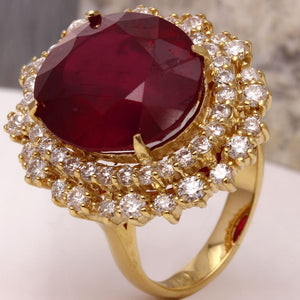 19.26 Carats Impressive Red Ruby and Diamond 14K Yellow Gold Ring