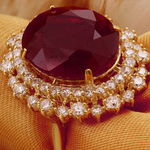 Load image into Gallery viewer, 19.26 Carats Impressive Red Ruby and Diamond 14K Yellow Gold Ring