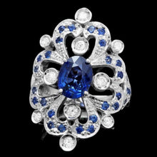 Load image into Gallery viewer, 3.00 Carats Natural Blue Sapphire and Diamond 14K Solid White Gold Ring